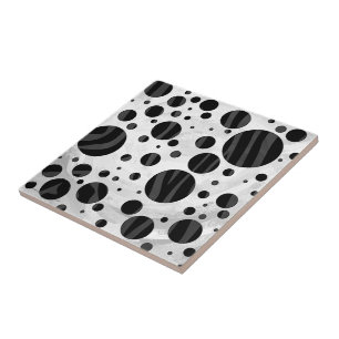Zebra Polka Dot Black och Grått Print Kakelplatta