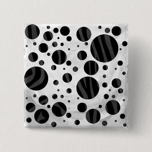 Zebra Polka Dot Black och Grått Print Knapp