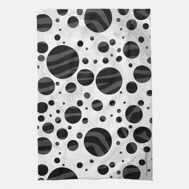 Zebra Polka Dot Black och Grått Print Kökshandduk (Vertikal)