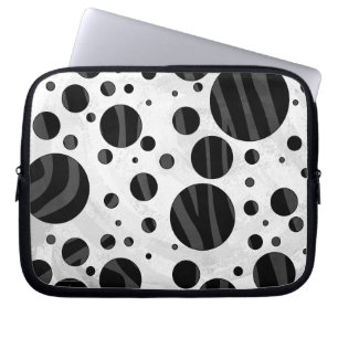 Zebra Polka Dot Black och Grått Print Laptop Sleeve