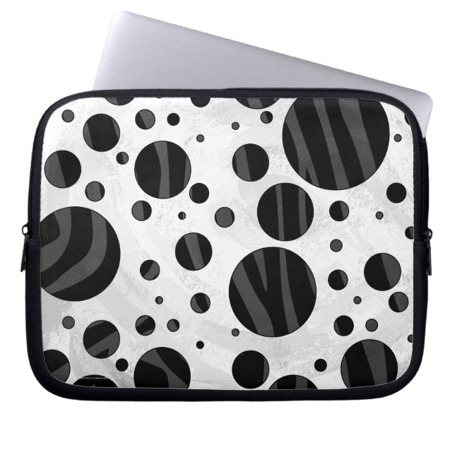 Zebra Polka Dot Black och Grått Print Laptop Sleeve (Framsidan)