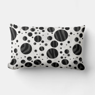Zebra Polka Dot Black och Grått Print Lumbarkudde