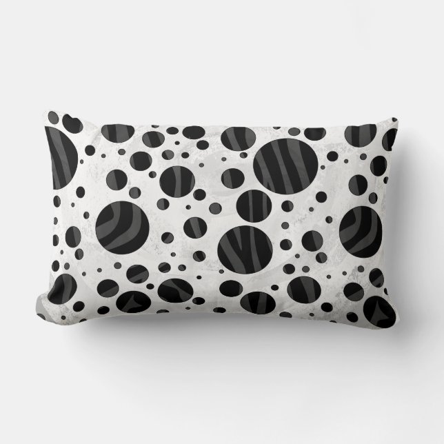 Zebra Polka Dot Black och Grått Print Lumbarkudde (Framsida)