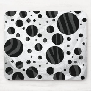 Zebra Polka Dot Black och Grått Print Musmatta