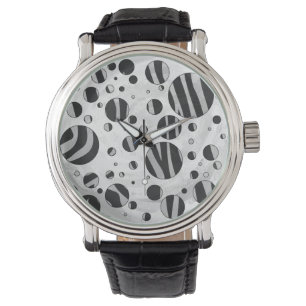 Zebra Polka Dot Black och Light Grått Armbandsur