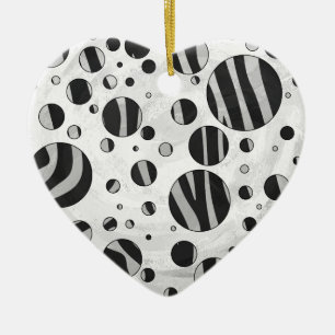 Zebra Polka Dot Black och Light Grått Julgransprydnad Keramik