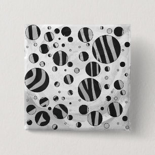 Zebra Polka Dot Black och Light Grått Knapp