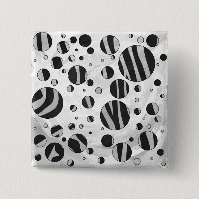 Zebra Polka Dot Black och Light Grått Knapp (Framsida)