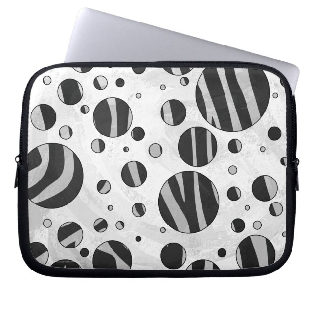Zebra Polka Dot Black och Light Grått Laptop Fodral (Framsidan)