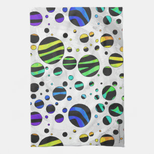Zebra Polka Dot Black och Rainbow Print Kökshandduk