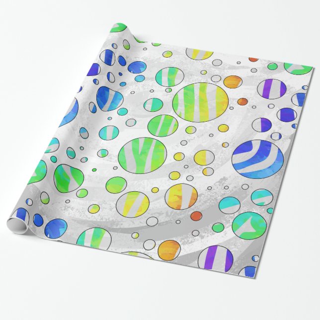 Zebra Polka Dot Rainbow och White Print Presentpapper (Utrullad)