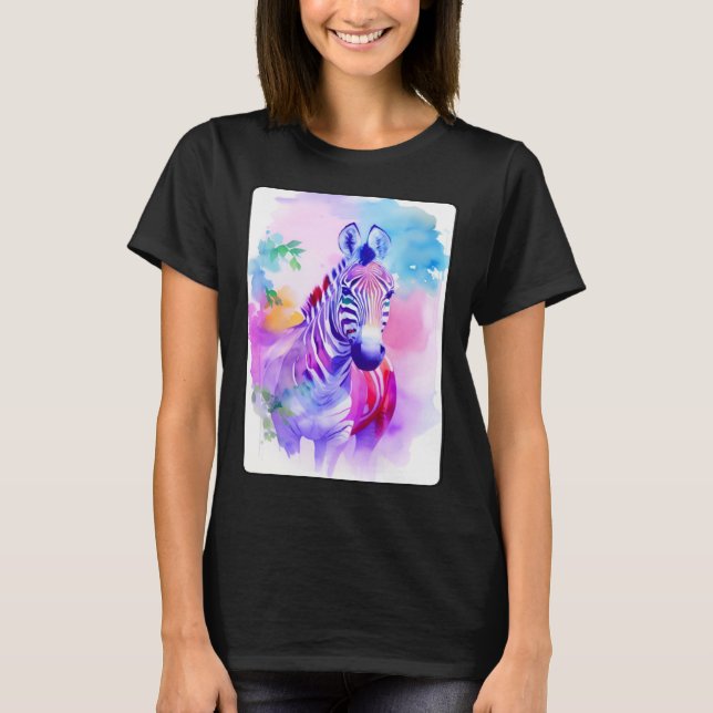 Zebra Portrait Animal Safari Wildlife Illustration T Shirt (Framsida)