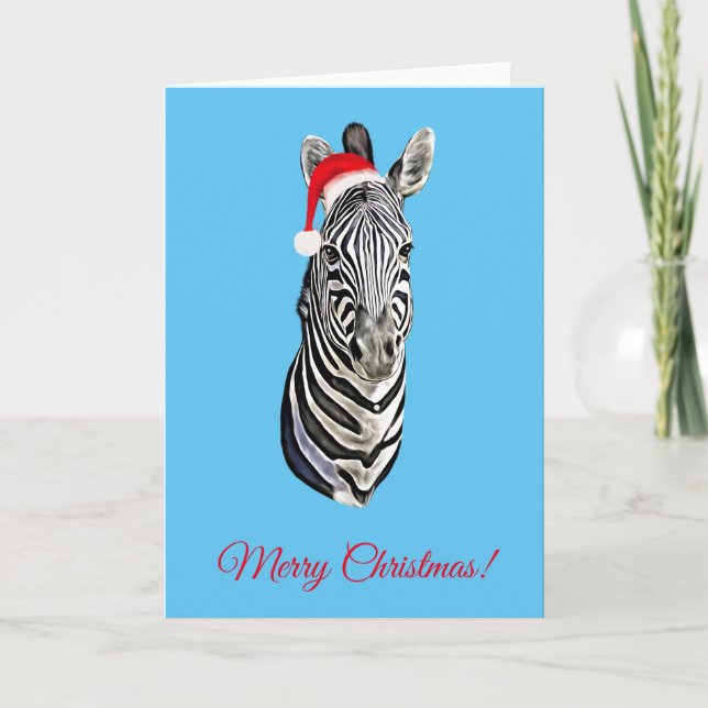 Zebra Porträtt Painting jul Jultomten Kort (Framsida)