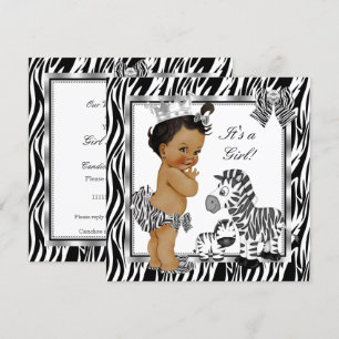 Zebra prinsessa flicka bebishower etnisk inbjudningar
