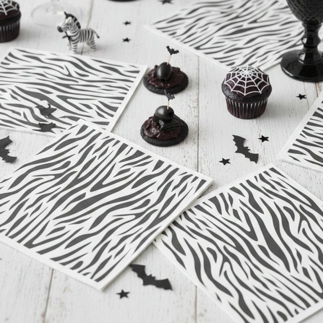 Zebra Print Black and White Party  Pappersservett (Modern Black and White Zebra Print Paper Napkins for Wild One, Jungle, Safari, Zoo or Gothic Party)