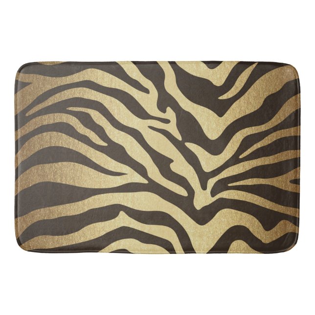 Zebra Print Djur Skinn Skinn Modern Glam Guld Badrumsmatta (Framsidan)