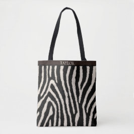 Zebra Print Tote Bag with Custom Name Tygkasse