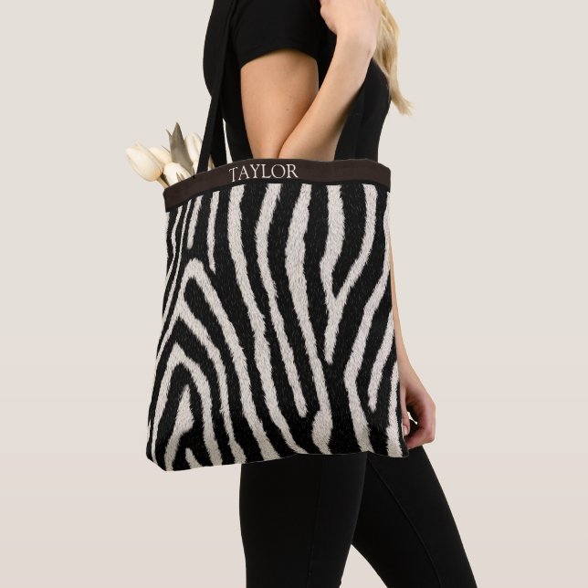 Zebra Print Tote Bag with Custom Name Tygkasse (Närbild)