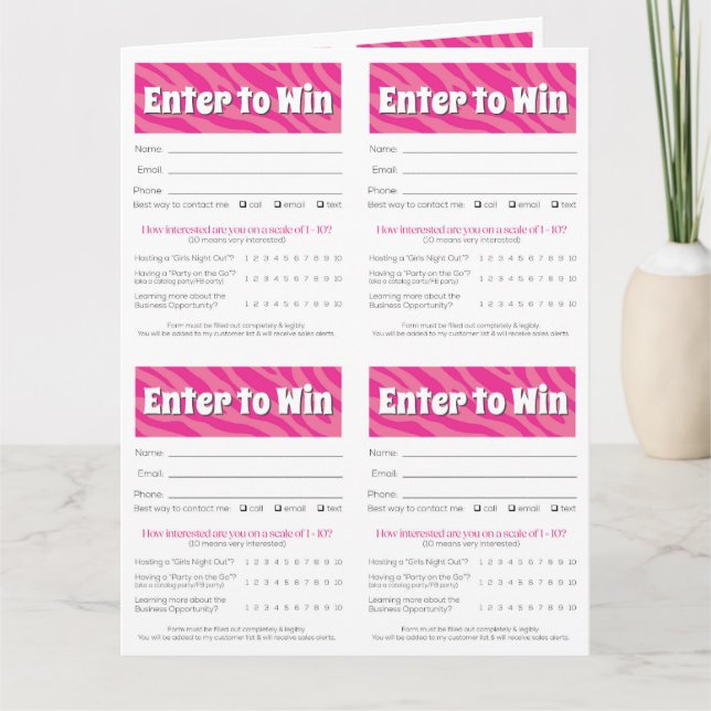 Zebra Printable Vendor Slips – Editable Download Kort (Framsida)