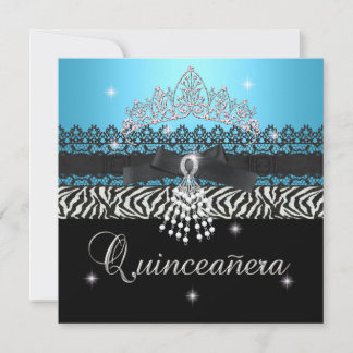 Zebra Quinceanera 15-års födelsedagsfest Blå Svart Inbjudningar