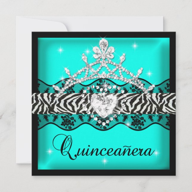 Zebra Quinceanera 15:e Födelsedagsfesten Teal Snör Inbjudningar (Framsida)
