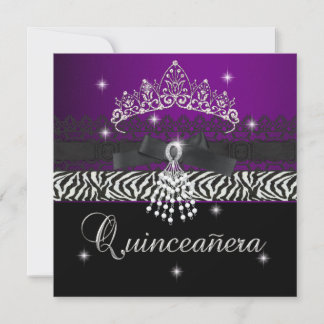 Zebra Quinceanera 15:e Födelsedagsfestens Lila Bla Inbjudningar