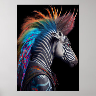 Zebra Rainbow Mohawk - Weirdcore RainbowPunk Poster