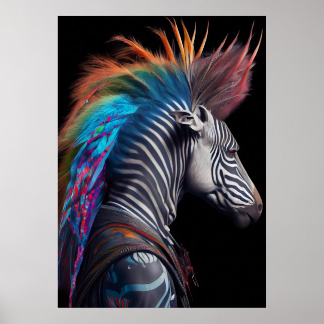 Zebra Rainbow Mohawk - Weirdcore RainbowPunk Poster (Framsidan)