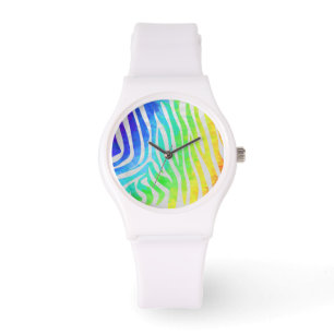 Zebra Rainbow och White Print Armbandsur