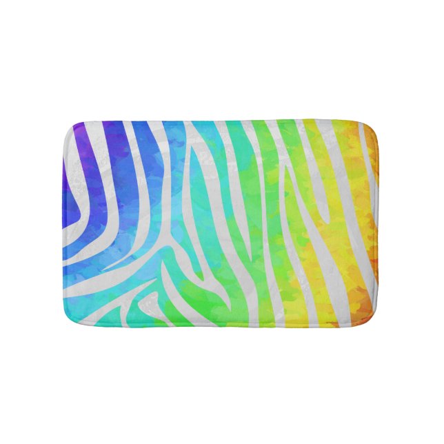 Zebra Rainbow och White Print Badrumsmatta (Framsidan)