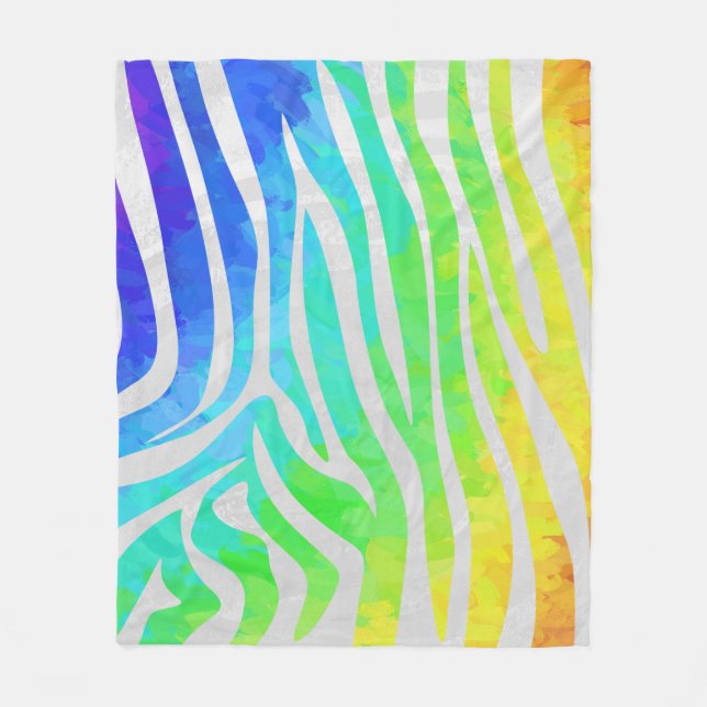 Zebra Rainbow och White Print Fleecefilt (Framsidan)