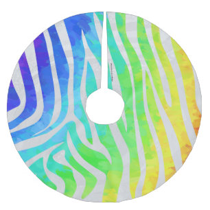 Zebra Rainbow och White Print Julgransmatta Borstad Polyester