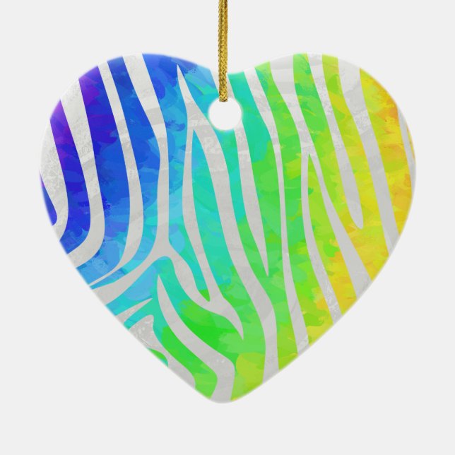 Zebra Rainbow och White Print Julgransprydnad Keramik (Baksidan)