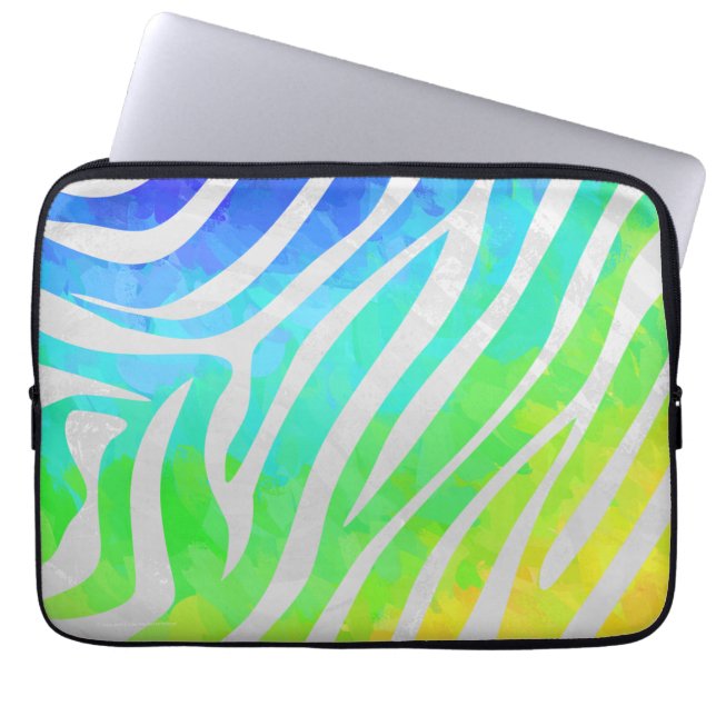 Zebra Rainbow och White Print Laptop Fodral (Framsidan)