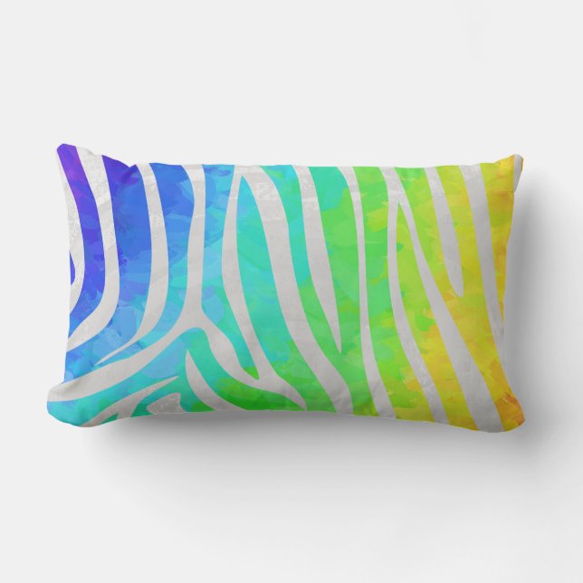 Zebra Rainbow och White Print Lumbarkudde (Framsida)