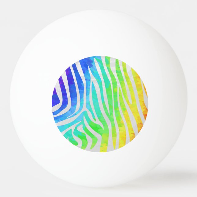 Zebra Rainbow och White Print Pingisboll (Framsidan)