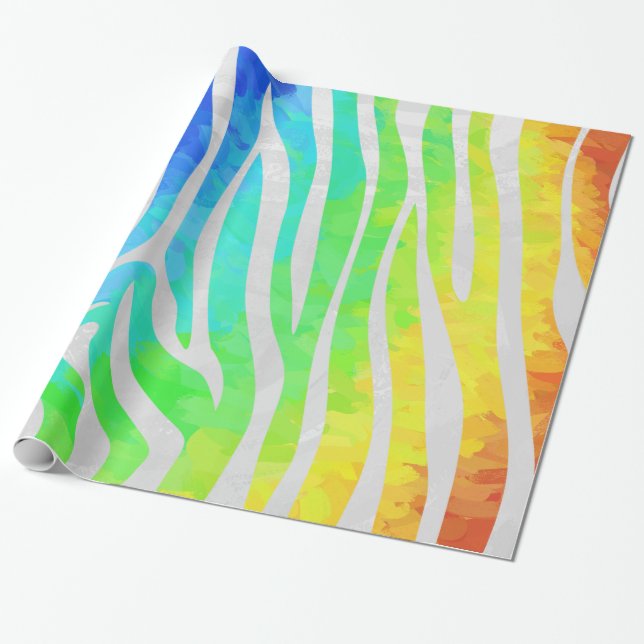 Zebra Rainbow och White Print Presentpapper (Utrullad)