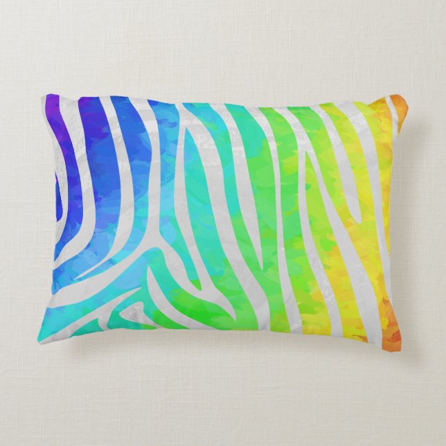 Zebra Rainbow och White Print Prydnadskudde (Baksidan)