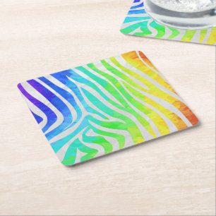 Zebra Rainbow och White Print Underlägg Papper Kvadrat