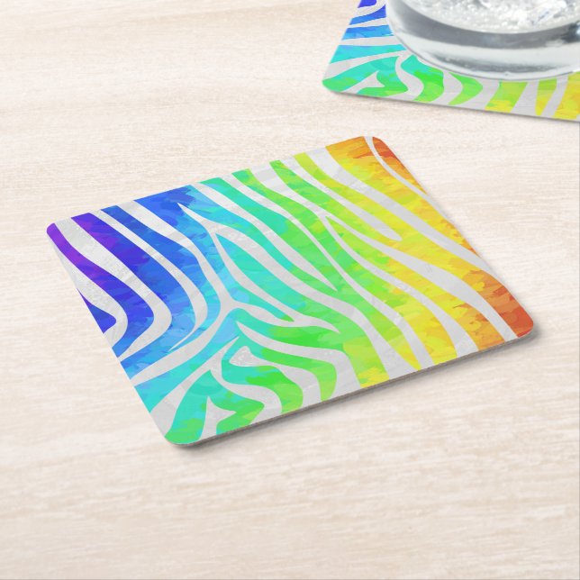 Zebra Rainbow och White Print Underlägg Papper Kvadrat (Vinklad)