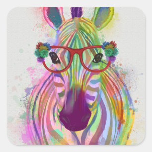 Zebra Rainbow Stänk Fyrkantigt Klistermärke