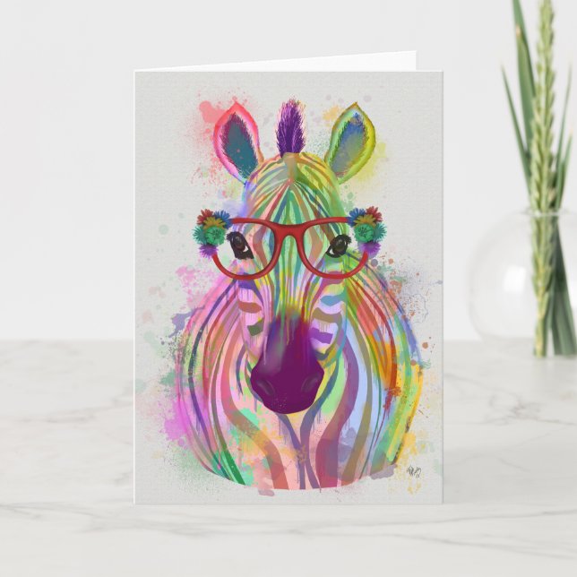 Zebra Rainbow Stänk Kort (Framsida)