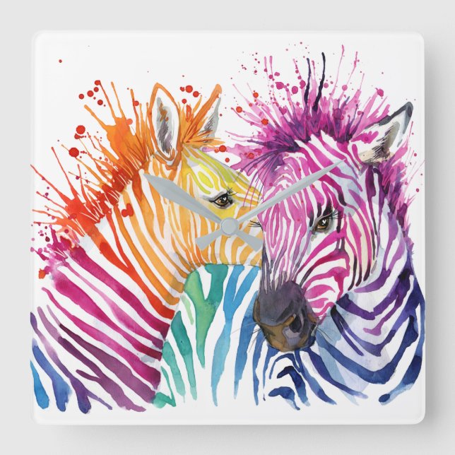 Zebra Rainbow Wall Clock Fyrkantig Klocka (Framsida)