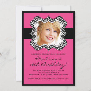 Zebra Ram Photo Sweet sixteen Birthday Inledning Inbjudningar