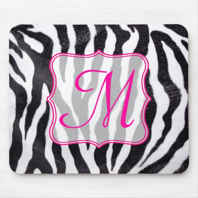 Zebra Rand Animal Monogram Initial Mouse Pad Musmatta (Framsidan)