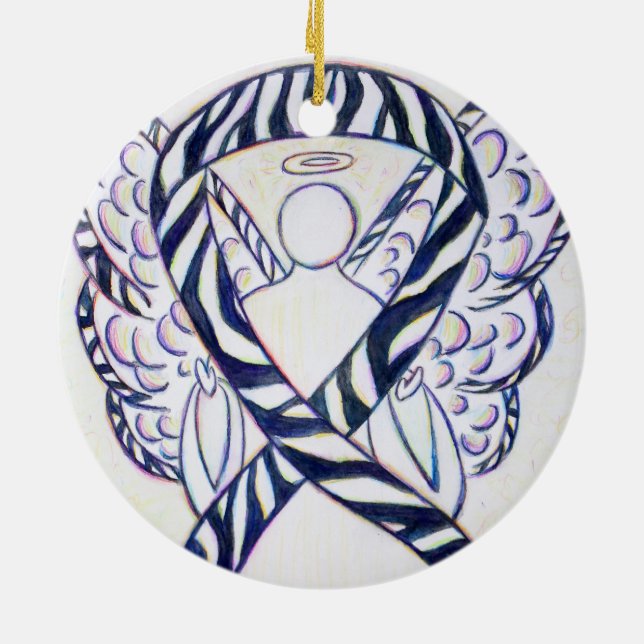 Zebra Rand Awareness Ribbon Angel Art Ornaments Julgransprydnad Keramik (Baksidan)