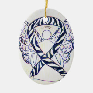 Zebra Rand Awareness Ribbon Angel Oval Ornaments Julgransprydnad Keramik