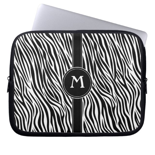 Zebra Rand Mönster med Monogram Laptop Fodral (Framsidan)