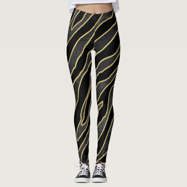 Zebra ränder: Abstrakt, monokrom, sömlös. Leggings (Framsida)
