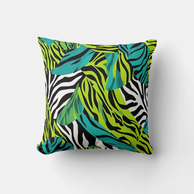 Zebra ränder Animal Print Mönster Teal Grönt Kudde (Framsida)